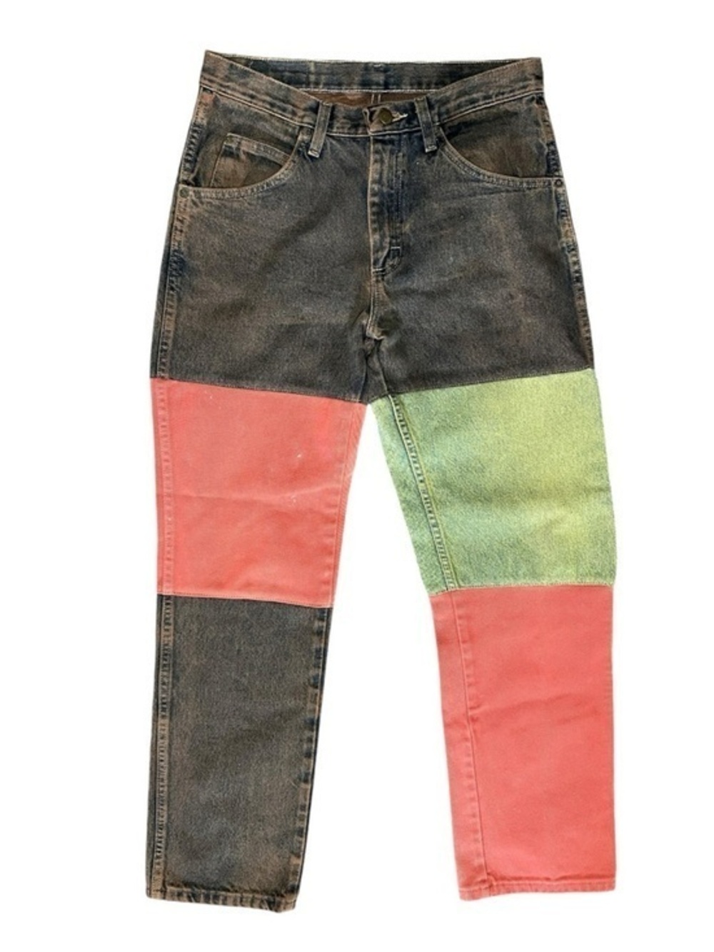Wrangler Vintage Men’s 30 x 32 Black Red Green Colorblock Retro Straight Jeans